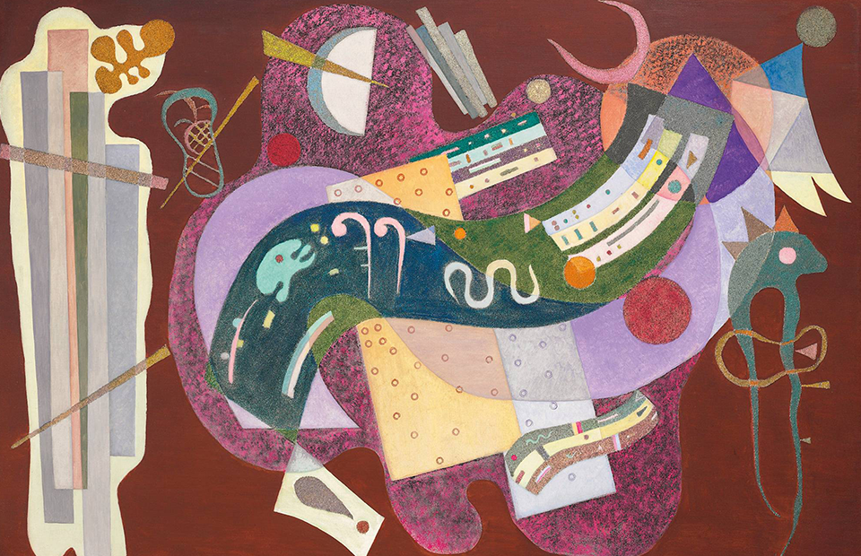 Wassily Kandinsky Rigide et courbé,  1935 Sold: Christie’s, November 2016 for $23.3 million. L’artiste appliquait sur la toile une peinture mélangée avec du sable, une technique qu’il n’a utilisée qu’en 1935-1936 à Paris.